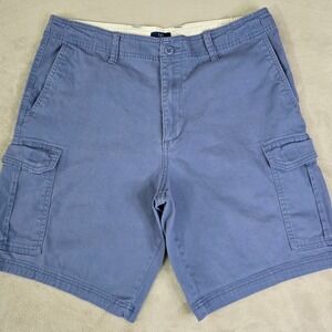 George Men's 34 Blue Cargo‎ Shorts Cotton Flat Front Stretch Utility Pockets